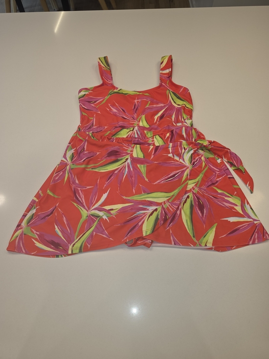 Old Navy Other - Old Navy Coral Tropical One-Piece Swimsuit with Lime & Pink Leaf Print